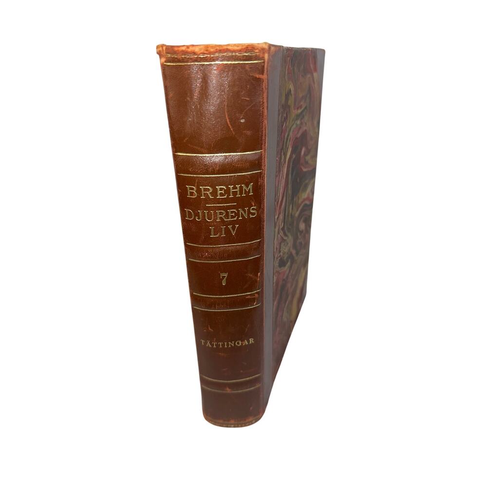 Brehm Djurens Liv Vol 7 Book Half Leather Marbled Antique Antiquarian